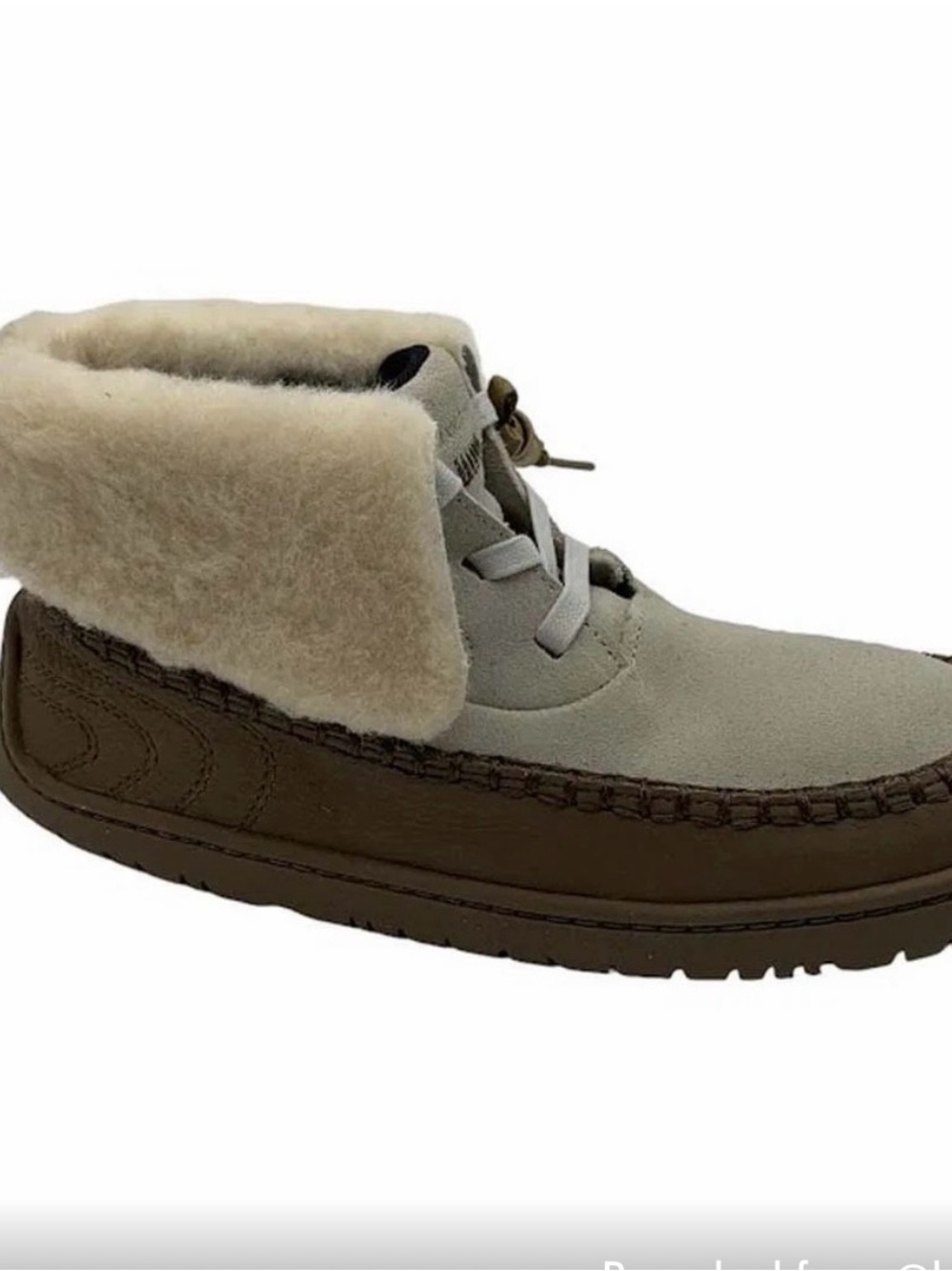 Women's Suede Sherpa-Lined Ankle Bootie in Beige and Brown